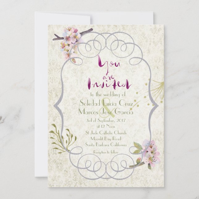 Convite para casamento do Rico Magenta do Jardim R (Frente)