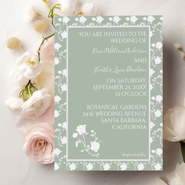 Convite para casamento do Rosa de Sage Green Vinta (Sage Green Rose Wedding Invitation)