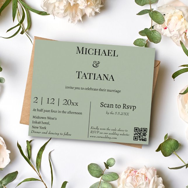 convite para casamento do sage green rsvp qr code (Criador carregado)