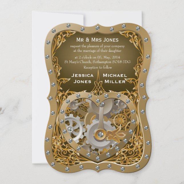 Convite para casamento do tema Steampunk (Frente)