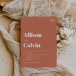 convite para casamento do texto moderno do terraco<br><div class="desc">convite de casamento moderno,  design de texto com cores de tons terracotta,  adicione seus próprios detalhes e código QR.</div>