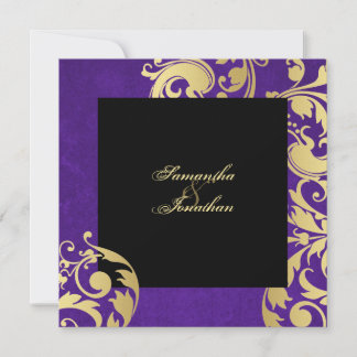 Convite Para Casamento Dourado Bonito Roxo Floral
