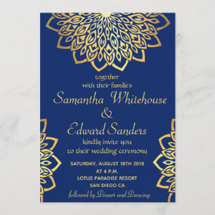 Convite para Casamento Dourado de Mandala Azul