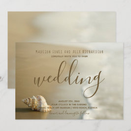 Convite para Casamento Dourado de Seashell Beach