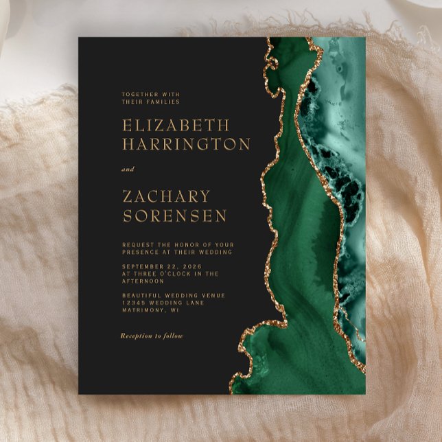 Convite para Casamento Dourado do Agate Verde Emer (Criador carregado)