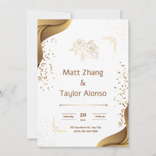 Convite para Casamento Dourado e Branco Elegante