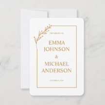 Convite para Casamento Dourado e Branco minimalist