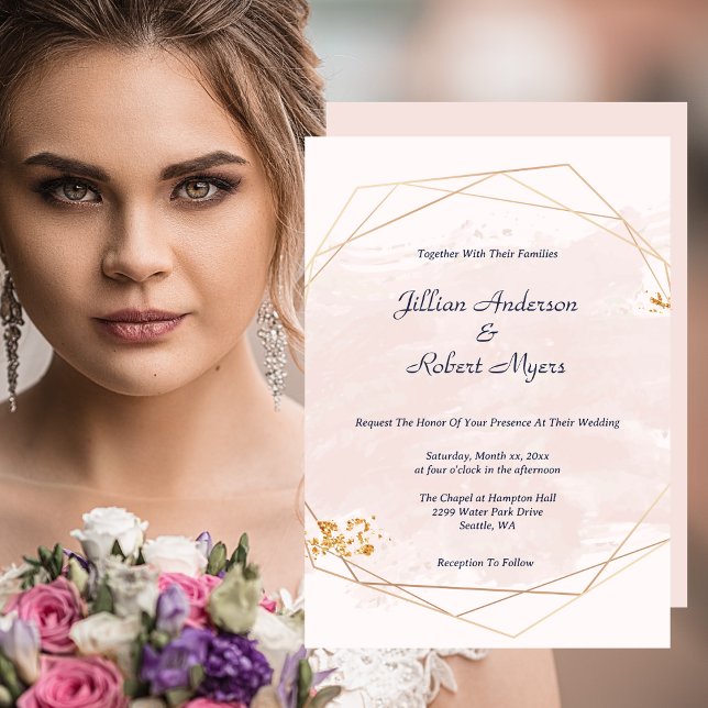 Convite para Casamento Dourado e Cor-de-rosa (Blush Pink and Gold Wedding Invitation)