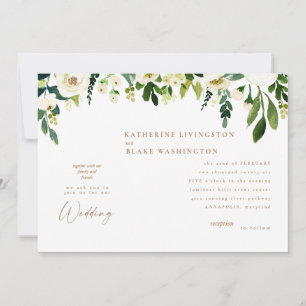 Convite para casamento Dourado e Floral Branco Mod