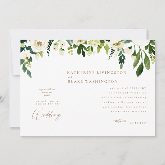 Convite para casamento Dourado e Floral Branco Mod (Frente)