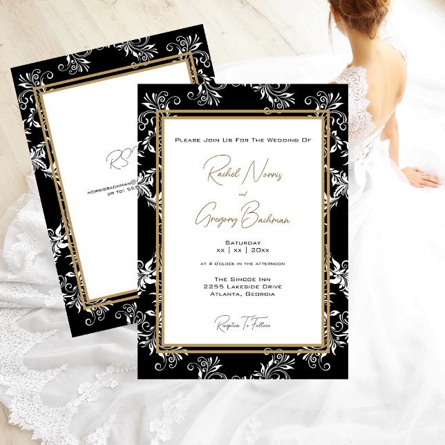Convite para Casamento Dourado e Negro (Gold and Black Wedding with RSVP Invitation)