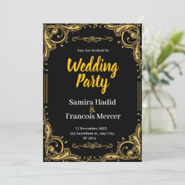 Convite para Casamento Dourado e Negro Elegante