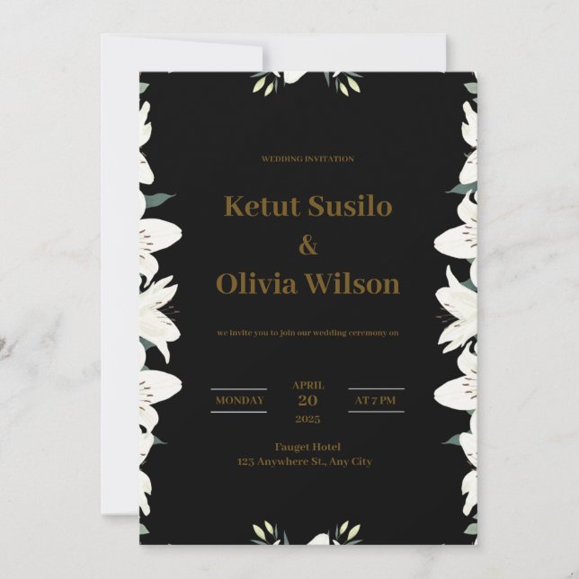 Convite para Casamento Dourado e Preto Moderno (Frente)