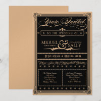 Convite para casamento Dourado e preto para casame