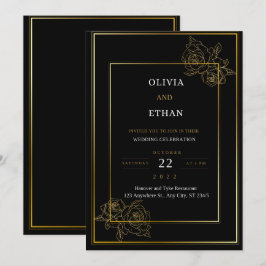 Convite Para Casamento Dourado E Preto Premium
