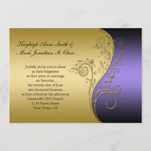Convite para Casamento Dourado e Preto Roxo Vintag