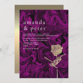Convite para Casamento Dourado e Roxo Elegante