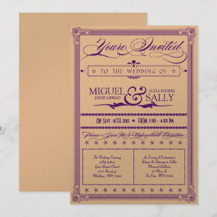 Convite para Casamento Dourado e Roxo Metálico