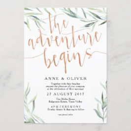 Convite para Casamento Dourado Eucalyptus Rosa