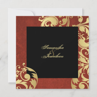 Convite para Casamento Dourado Negro Bonito Vermel
