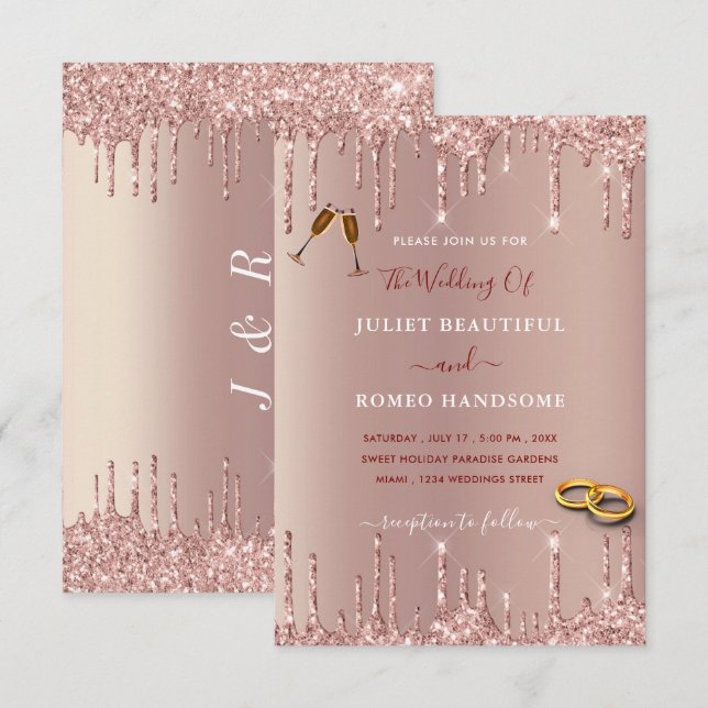 Convite para casamento Dourado rosa - Personalizad (Frente/Verso)