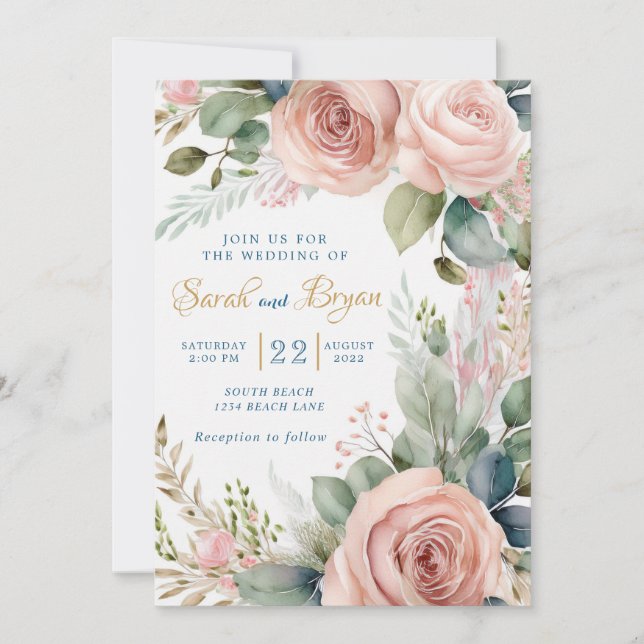 Convite para Casamento Dusty Rosa Boho Greenery (Frente)