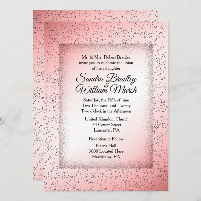 Convite para Casamento Dusty Rosa Glitter (Frente/Verso)