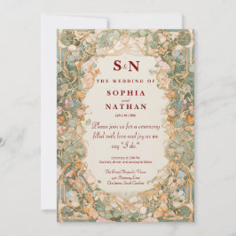 Convite Para Casamento Elegante Art Nouveau Com Fl