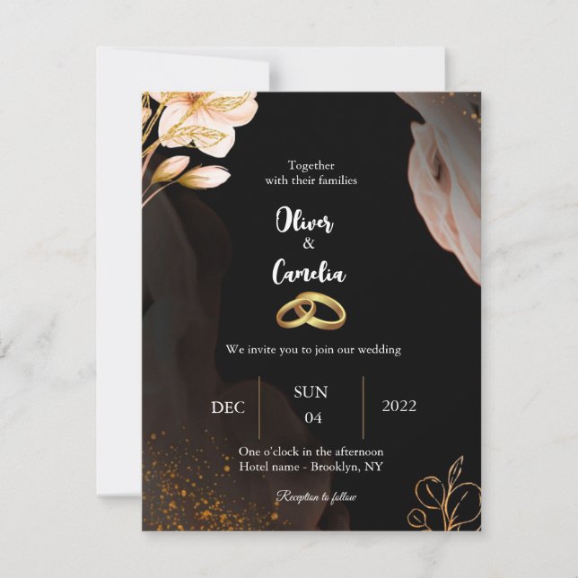 Convite para casamento Elegante Black and gold (Frente)
