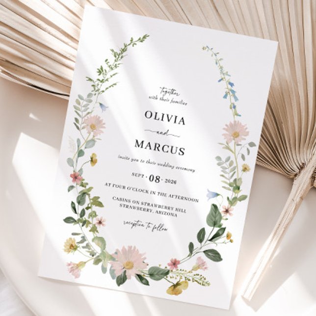Convite para Casamento Elegante Blush Boho Wildflo (Invitation)