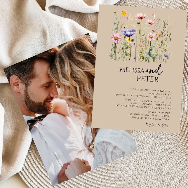 Convite para Casamento Elegante Boho Wildflower (Criador carregado)