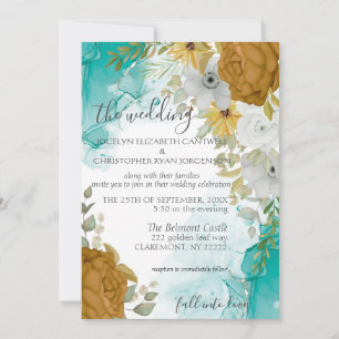 Convite para Casamento Elegante Chic Turquoise e D