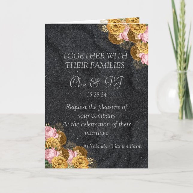 Convite para Casamento Elegante Clássico Negro (Frente)