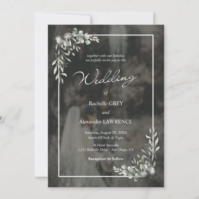 Convite para Casamento Elegante com Eucalyptus Des (Frente)