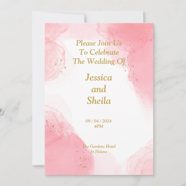 Convite para Casamento Elegante, cor-de-água rosa (Frente)