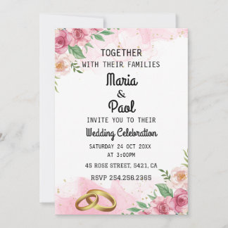 Convite para casamento Elegante, cor-de-rosa, flor