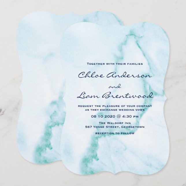 Convite para Casamento Elegante de Aqua Marble (Frente/Verso)