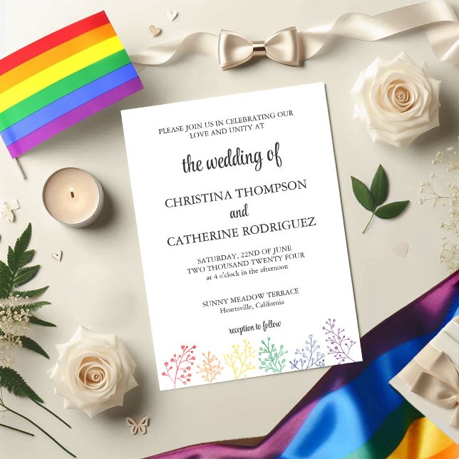 Convite para Casamento Elegante de Aquarela LGBTQ (Criador carregado)