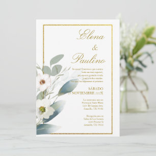 Convite para Casamento Elegante de flor branca em