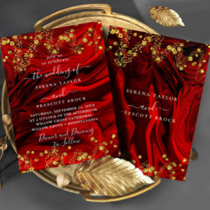 Convite para Casamento Elegante de Marble Vermelho