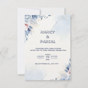 Convite para casamento Elegante de mármore azul e