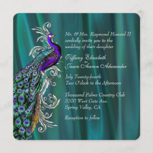 Convite para Casamento Elegante de Teal Satin e Pe