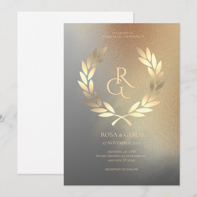 Convite para Casamento Elegante de Textura de Folh (Frente/Verso)