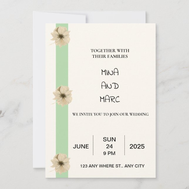 Convite para Casamento Elegante - Design Floral Cl (Frente)