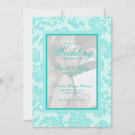 Convite para casamento elegante do Damask Teal