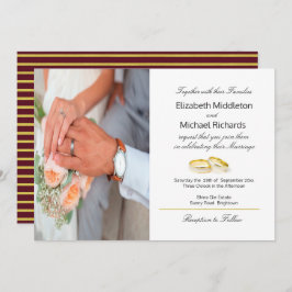 Convite para Casamento Elegante Dourado Burgundy