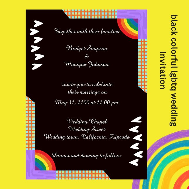 convite para casamento elegante em lgbtq (black colorful lgbtq wedding Invitation by wedding Hobinishop)