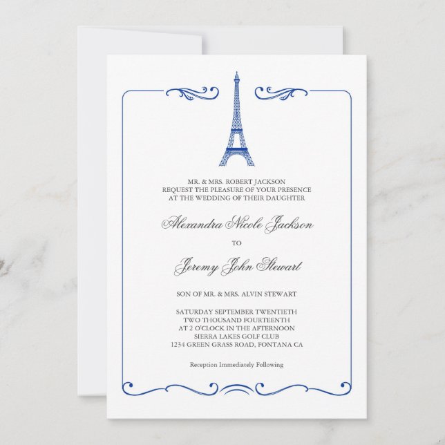 Convite para Casamento Elegante em Torre Eiffel (Frente)