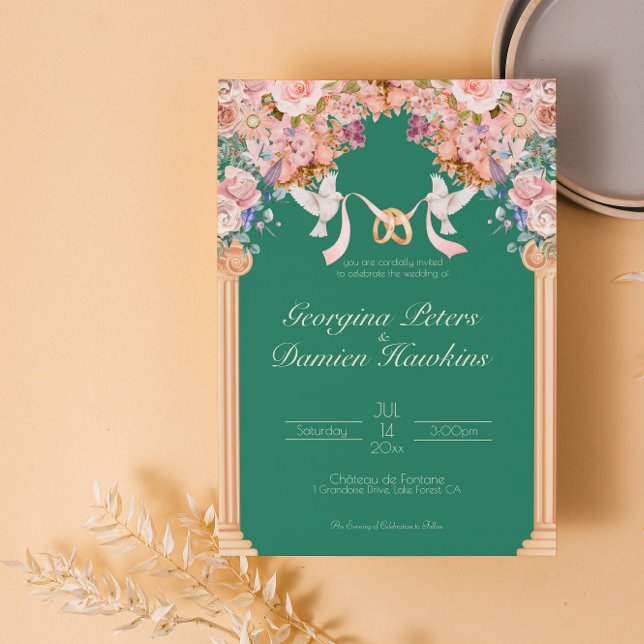 Convite para Casamento Elegante Emerald Wildflower (Criador carregado)