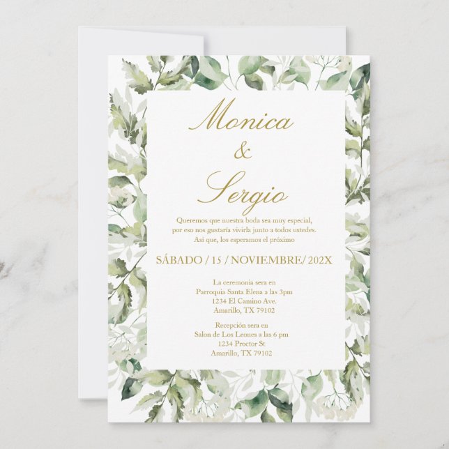 Convite para Casamento Elegante Eucalyptus em Espa (Frente)